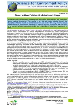 Mercury and Lead Pollution: Still a Critical Issue in Europe