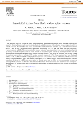 Insecticidal Toxins from Black Widow Spider Venom