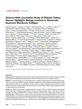 Genome-Wide Association Study of Diabetic Kidney Disease Highlights Biology Involved in Glomerular Basement Membrane Collagen