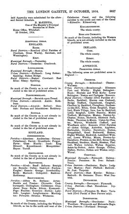 THE LONDON GAZETTE, 27 OCTOBER, 1914. 8627 Said Appendix Were Substituted for the Afore- Caledonian Canal, and the Following Said Second Schedule