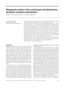 Phylogenetic Analysis of the Scorpion Genus Brachistosternus Pocock (Bothriuridae) Is Presented