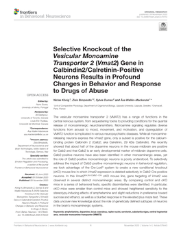 Selective Knockout of the Vesicular Monoamine Transporter 2 (Vmat2)