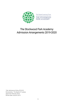 The Stockwood Park Academy Admission Arrangements 2019-2020