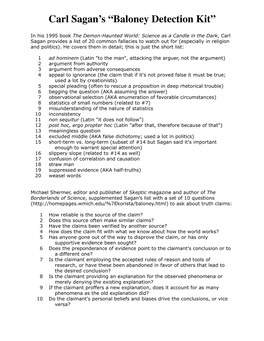 Sagan's Baloney Detection