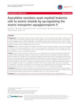 Azacytidine Sensitizes Acute Myeloid Leukemia Cells to Arsenic Trioxide By