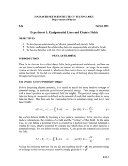 Experiment 1: Equipotential Lines and Electric Fields