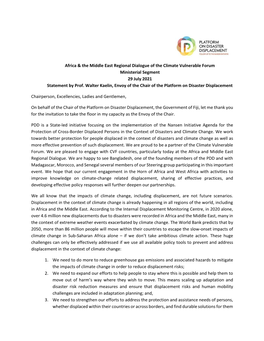 Africa & the Middle East Regional Dialogue of the Climate Vulnerable Forum Ministerial Segment 29 July 2021 Statement By