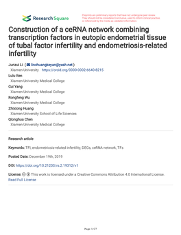 Construction of a Cerna Network Combining Transcription Factors in Eutopic Endometrial Tissue of Tubal Factor Infertility and Endometriosis-Related Infertility