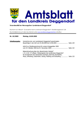 Bestandteil Zur Bekanntmachung Des Landratsamtes Deggendorf Vom 08.09.2005 Für Die „Bezeichneten Gebiete“ Nach Art