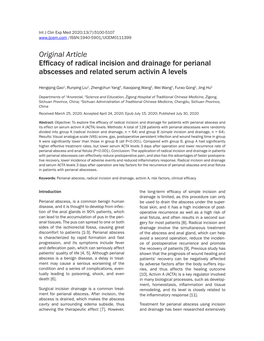 Original Article Efficacy of Radical Incision and Drainage for Perianal Abscesses and Related Serum Activin a Levels