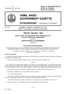 Tamil Nadu Government Gazette Extraordinary