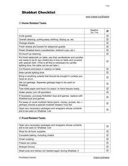 Shabbat Checklist (PDF)