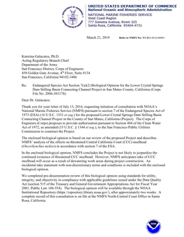 Biological Opinion for the Lower Crystal Springs Dam Stilling Basin Connecting Channel Project in San Mateo County, California (Corps File No