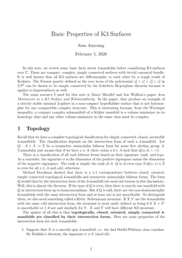 Basic Properties of K3 Surfaces