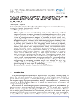 CLIMATE CHANGE, DOLPHINS, SPACESHIPS and ANTIMI- CROBIAL RESISTANCE - the IMPACT of BUBBLE ACOUSTICS Timothy G