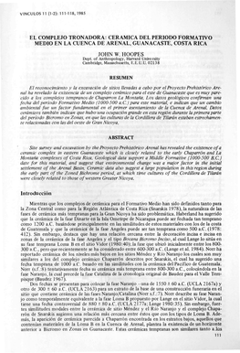 El Complejo Tronadora: Ceramica Del Periodo Formativo Medio En La Cuenca De Arenal, Guanacaste, Costa Rica