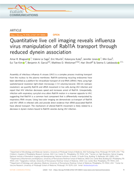 Quantitative Live Cell Imaging Reveals Influenza Virus Manipulation Of