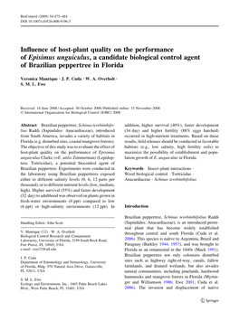 Influence of Host-Plant Quality on the Performance of Episimus