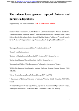 The Salmon Louse Genome: Copepod Features and Parasitic Adaptations