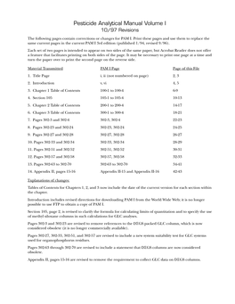 Pesticide Analytical Manual Volume I 10/97 Revisions