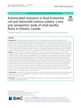 Antimicrobial Resistance in Fecal Escherichia Coli and Salmonella