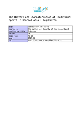 The History and Characteristics of Traditional Sports in Central Asia : Tajikistan