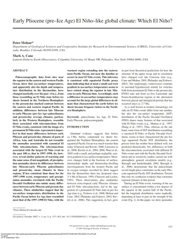 Early Pliocene (Pre–Ice Age) El Niño–Like Global Climate: Which El Niño?