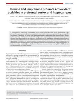 Harmine and Imipramine Promote Antioxidant Activities in Prefrontal Cortex and Hippocampus