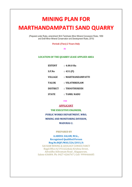 Mining Plan for Marthandampatti Sand Quarry