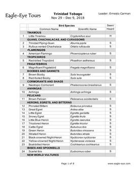 Trinidad & Tobago 2018 Species List