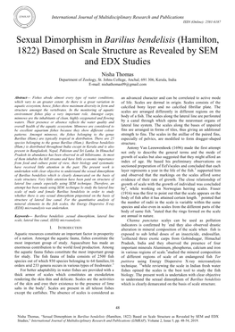 Sexual Dimorphism in Barilius Bendelisis (Hamilton, 1822) Based on Scale Structure As Revealed by SEM and EDX Studies