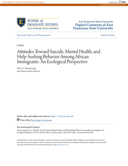 Attitudes Toward Suicide, Mental Health, and Help-Seeking Behavior Among African Immigrants: an Ecological Perspective Sheri A