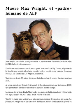 Muere Max Wright, El «Padre» Humano De ALF