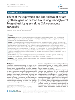 Effect of the Expression and Knockdown of Citrate Synthase Gene on Carbon Flux During Triacylglycerol Biosynthesis by Green Algae Chlamydomonas Reinhardtii