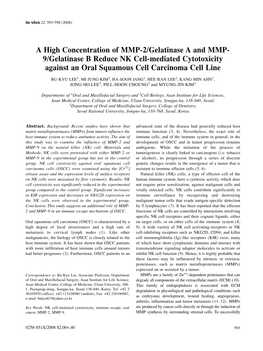 9/Gelatinase B Reduce NK Cell-Mediated Cytotoxicity