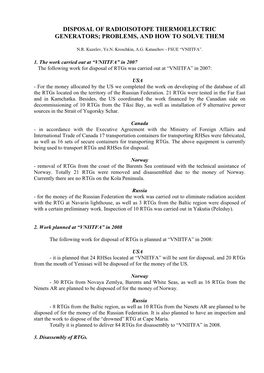 Disposal of Radioisotope Thermoelectric Generators; Problems, and How to Solve Them