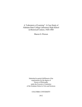A Case Study of Alabama State College Laboratory High School in Historical Context, 1920-1960