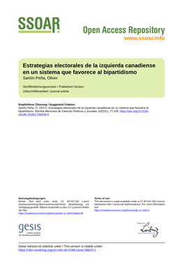 Estrategias Electorales De La Izquierda Canadiense En Un Sistema Que Favorece Al Bipartidismo Santín Peña, Oliver