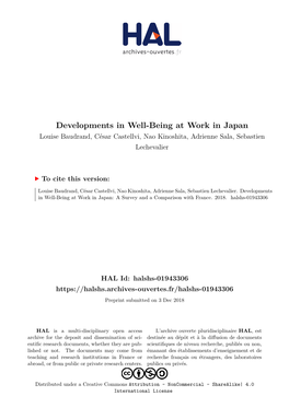 Developments in Well-Being at Work in Japan Louise Baudrand, César Castellvi, Nao Kinoshita, Adrienne Sala, Sebastien Lechevalier