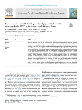 Prevalence of Intestinal Helminth Parasites of Pigeons (Columba Livia Domestica Gmelin 1789) in Kano State, North-Western Nigeria T ⁎ B.R