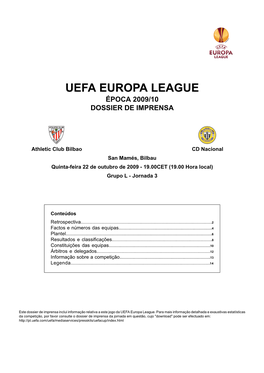 Uefa Europa League Época 2009/10 Dossier De Imprensa