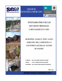 Inventario Físico De Los Recursos Minerales Carta Xalisco F13-D31