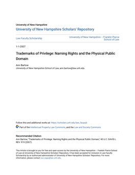 Trademarks of Privilege: Naming Rights and the Physical Public Domain