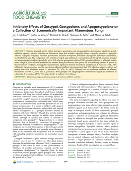 Inhibitory Effects of Gossypol, Gossypolone, and Apogossypolone on a Collection of Economically Important Filamentous Fungi Jay E