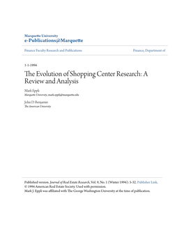 The Evolution of Shopping Center Research: a Review and Analysis