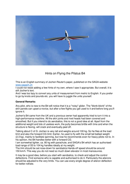 Hints on Flying the Pilatus B4