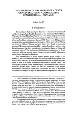 Abolition of the Mandatory Death Penalty in Africa: a Comparative Constitutional Analysis