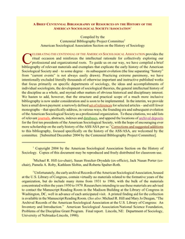 1 Copyright 2004 by the American Sociological Association Section on the History of Sociology