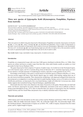 Three New Species of Epipompilus Kohl (Hymenoptera, Pompilidae, Pepsinae) from Australia