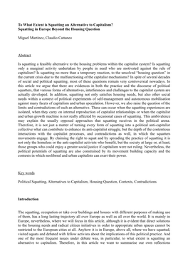 To What Extent Is Squatting an Alternative to Capitalism? Squatting in Europe Beyond the Housing Question